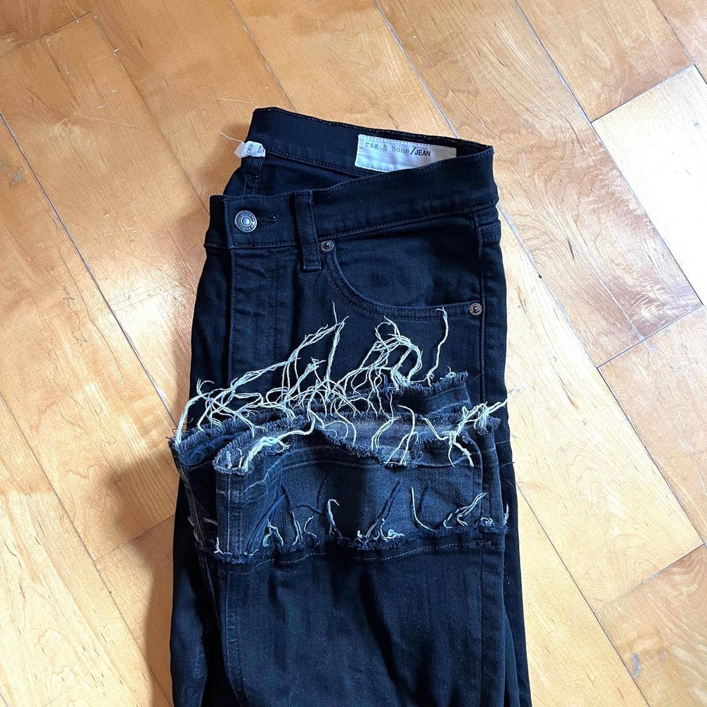 Rag & Bone 10" Crop Flare Jeans Coal Double Hem Black Raw Edge Denim Size 29 EUC - Picture 7 of 11